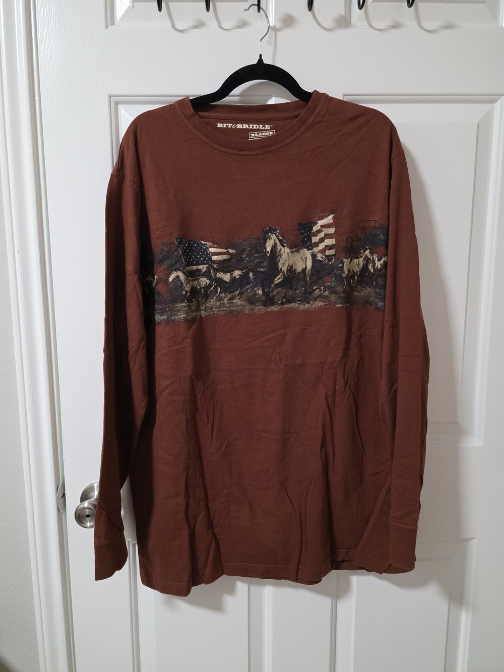 Bit & Bridle Wild Horses American Flag Long Sleeve Tee XL